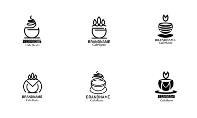 Set of cafe and resto logos. Different logo collection on white background. image black and white illustrations