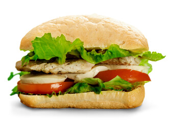 Delicious sandwich with meat, ham and cheese