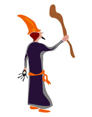 Halloween woman witch cartoon vector holding stick and key