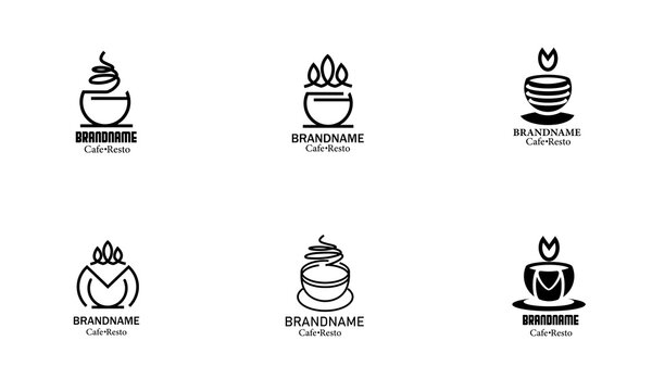 Set of cafe and resto logos. Different logo collection on white background. image black and white illustrations