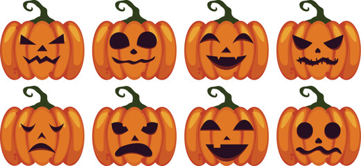 halloween pumpkin emoticon vector set for sticker, pattern, banner, or adverticing