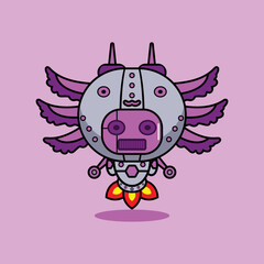 vector illustration of cartoon character mascot costume animal rocket cute robot axolotl