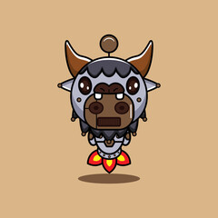 vector illustration of cartoon character mascot costume animal rocket cute robot buffalo