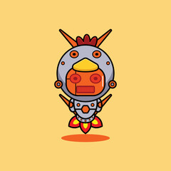 vector illustration of cartoon character mascot costume animal rocket cute robot chicken