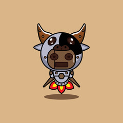 vector illustration of cartoon character mascot costume animal rocket cute robot cow