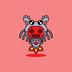 vector illustration of cartoon character mascot costume animal rocket cute robot crab
