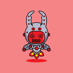 vector illustration of cartoon character mascot costume animal rocket cute robot fighter beetle