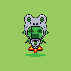 vector illustration of cartoon character mascot costume animal rocket cute robot frog