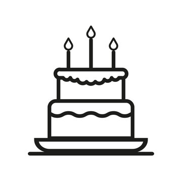 Cake candle icon in linear style. Round shape. Happy birthday. Party decoration. Sweet food. Vector illustration. Stock image.