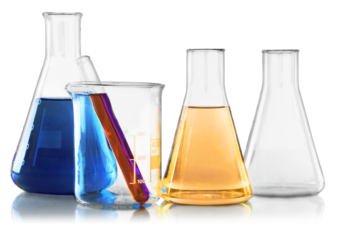 Flasks, Beaker and Test Tube with Liquid