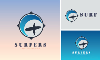 Surf surfers wave logo design template for brand or company and other