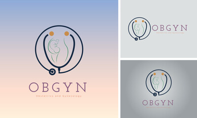OBGYN obstetrics and gynecology clinic mom and baby pregnancy stethoscope logo template design for brand or company and other