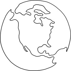 earth doodle continuous line freehand drawing. 