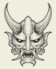 isolated demon mask with monochrome style