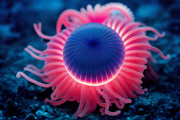 Luminescent sea anemone Image. generative ai - obrazy, fototapety, plakaty