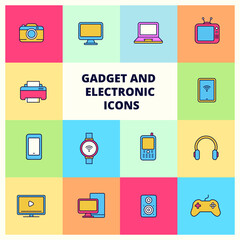 Set of device icons with a colorful design. Gadgets and electronics vector illustrations