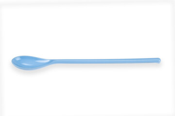 Blue plastic spoon isolated on white background with clipping path.