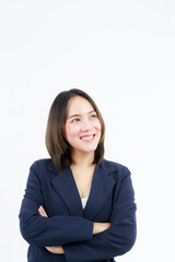 Portrait beautiful working Asian woman , business girl standing arms crossed with happiness on white background