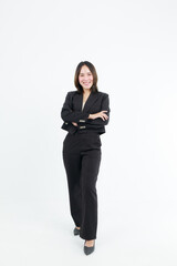 Portrait beautiful working Asian woman , business girl standing arms crossed with happiness on white background