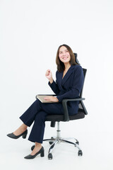 Portrait beautiful working Asian woman , business girl standing arms crossed with happiness on white background