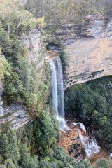 Katoomba Falls in the Blue Mountains New South Wales Australia. A long high waterfall over cliffs