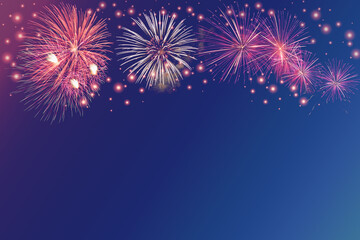 Fototapeta na wymiar colorful fireworks on blue background