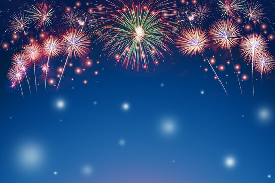 colorful fireworks on blue background