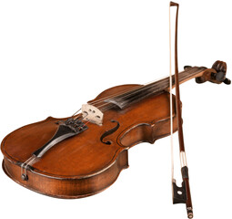 Wooden classic violin isolated on white - obrazy, fototapety, plakaty