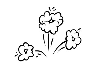 Comic boom effect clouds. Set of explosion bubbles and smoke. Vector illustration isolated on white background