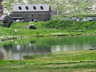 Summer atmosphere on the Lago dei Monti or Lake of the Mountains in the Swiss alpine area of the...