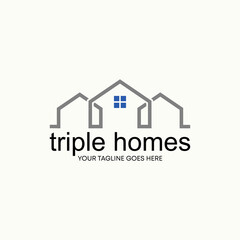 Simple and unique shape line triple house homes image graphic icon logo design abstract concept vector stock. Can be used as symbol related to property or living