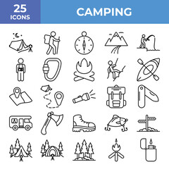 Camping And Outdoor Icon, Icon Set, Collection, Icons Logo Design Vector Template Illustration Sign And Symbol Pixels Perfect