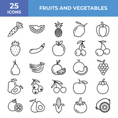 Fruits And Vegetables Icon Set, Icons Logo Design Vector Template Illustration Sign And Symbol Pixels Perfect
