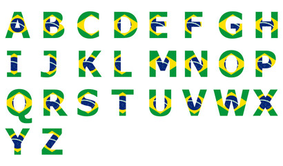 3D Flag of Brazil on a text background.
