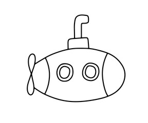 Outline retro submarine bathyscaphe. Childish vector illustration isolated on white background