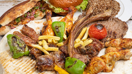 grilled meat and vegetables