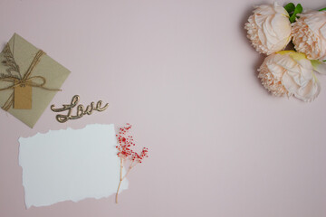 Letters with flowers and Love letter over the pink background. 