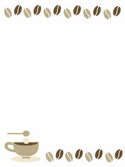 コーヒーとコーヒー豆のイラストの縦型フレーム