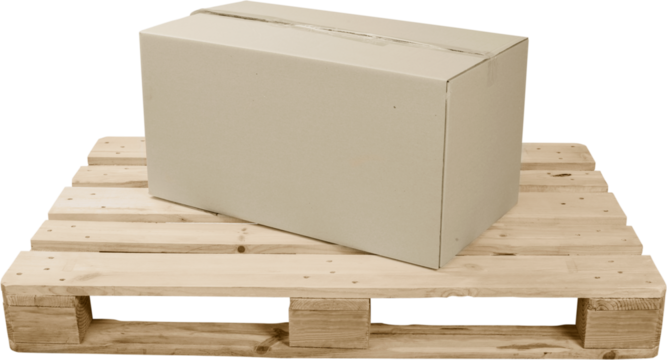 Cardboard Box On Top Of Wooden Shipping Pallet - Isolated
