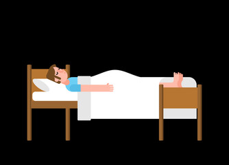 Guy sleeping in bed. Vector illustration