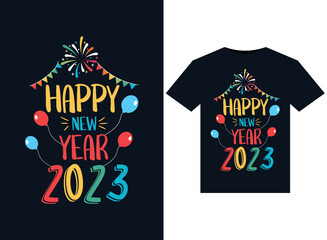 Happy New Year 2023 illustrations for print-ready T-Shirts design