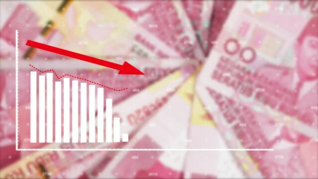 Declining value arrow with Indonesian Rupiah money