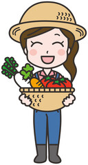  野菜を持つ笑顔の農家さん