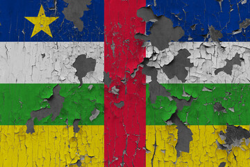 3D Flag of Central African Republic on an old stone wall background.