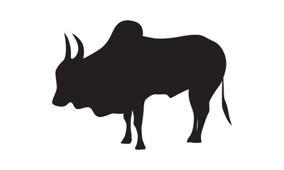 Indian ox with horns silhouette vector isolated. Ongole cattle breed. Bull with large horns.