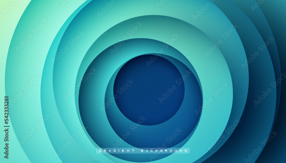 Poster green gradient background. abstract circle papercut smooth color composition.