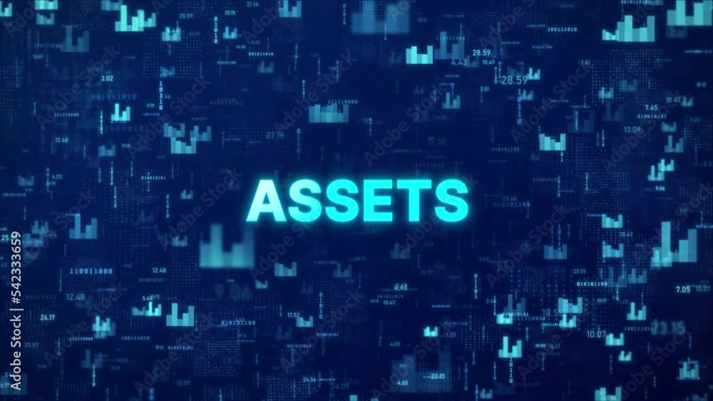 Aufkleber assets concept over animated financial background with chart, numbers and matrix codes