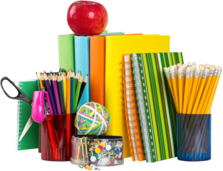 School supplies with an apple on top - isolated image
