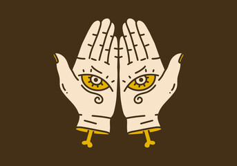 Vintage art illustration of two hand with eyes