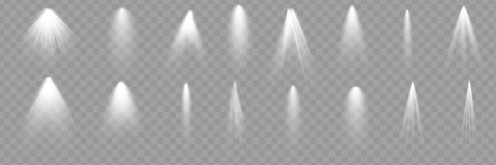 Light effect set. Glow isolated white transparent light effect set, lens flare, explosion, glitter, dust, line, sun flash, spark and stars, spotlight, curve twirl.